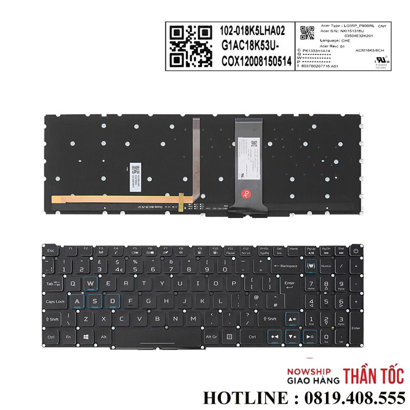 Bàn Phím Laptop Acer AN515-54 Led RGB