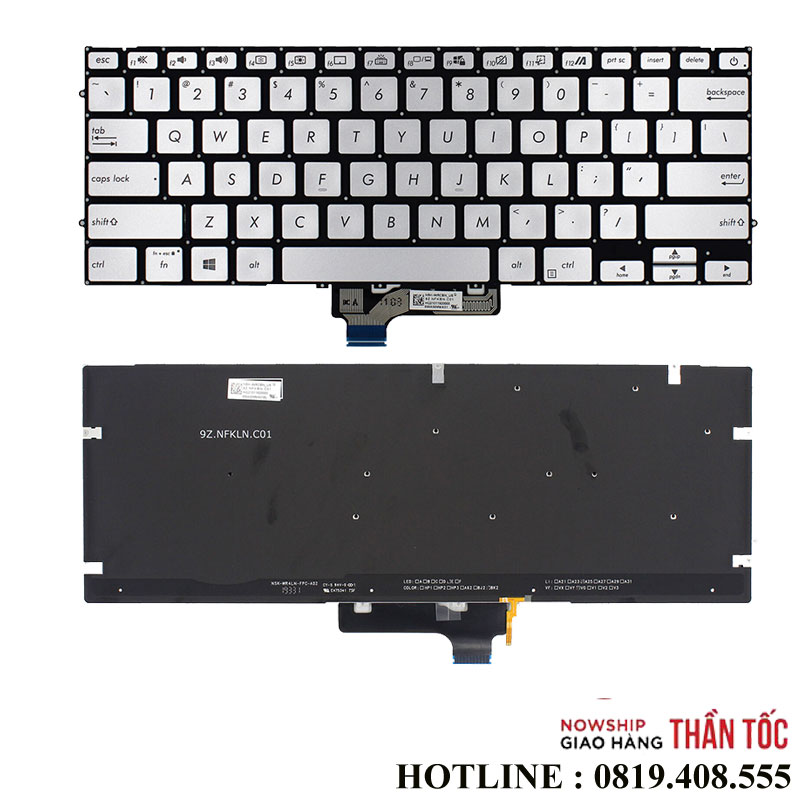 Bàn Phím Laptop Asus UX431F UX431FA UX431FN UX431FL UX431DA Màu Bạc