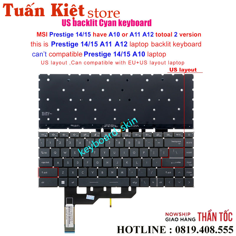 Bàn Phím Laptop MSI Prestige 15 A11MO A11MOT
